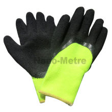 Luvas de látex térmica NMSAFETY malha amarelo forro acrílico 3/4 revestido luvas de látex de espuma preta / luva de trabalho